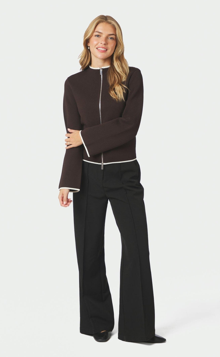 Neo Noir Genser - Quiana Zip - Dark Brown