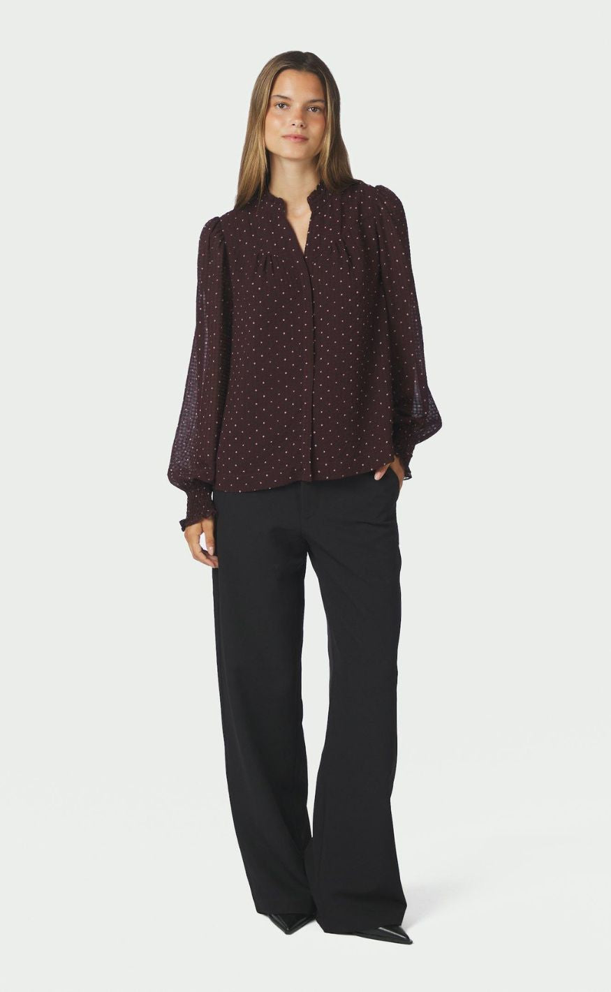 Neo Noir Bluse - Astrida Dotted - Burgundy