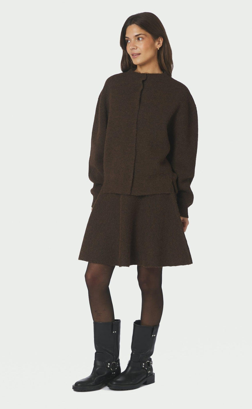 Neo Noir Cardigan - Dione Fluffy - Brown Melange