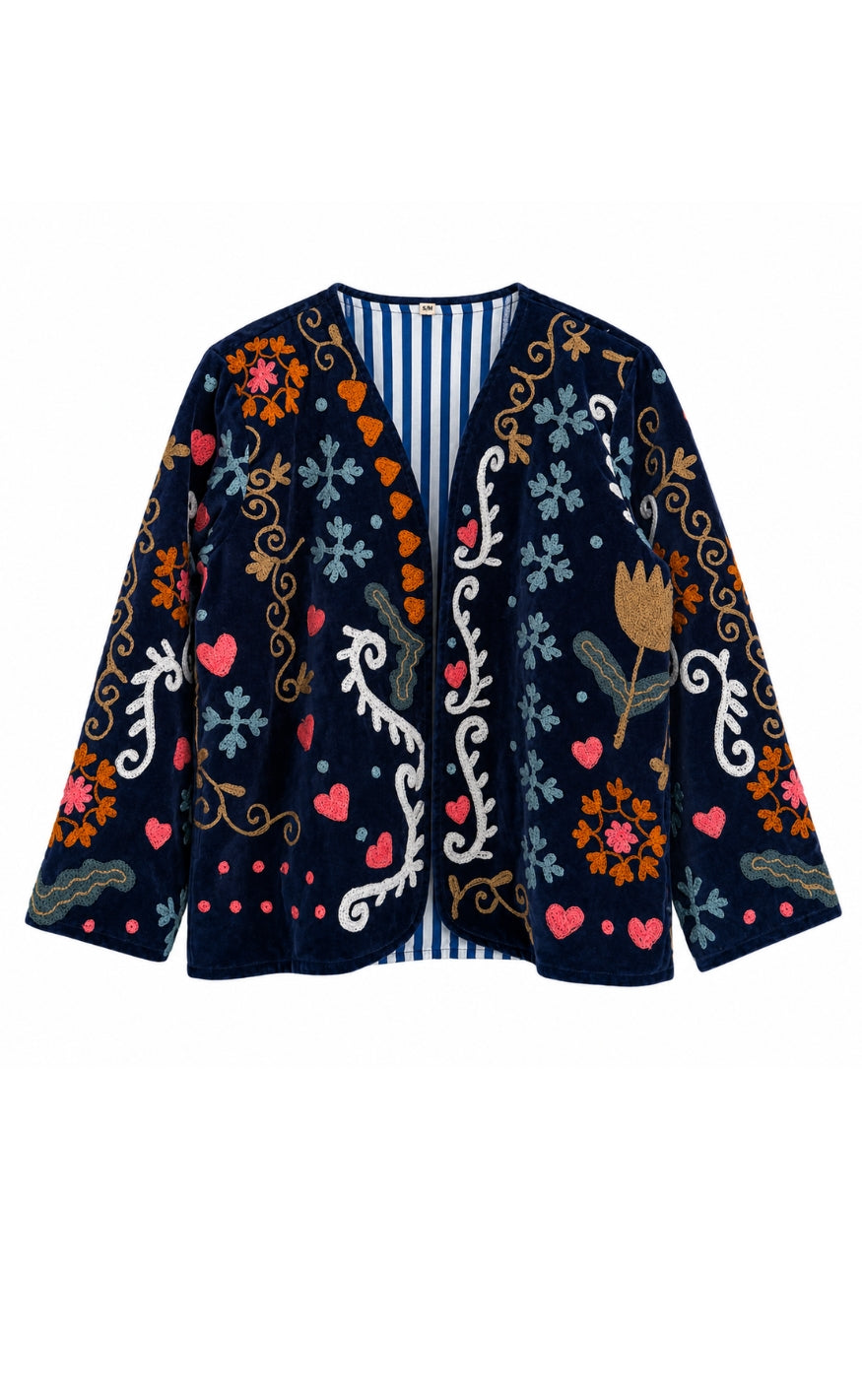 Say INA Copenhagen Jakke - Abella - Midnight Blue w. Colourful Embroidery