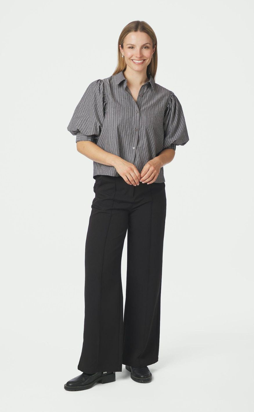 Neo Noir Skjorte - Etta Stripe B - Dark Grey