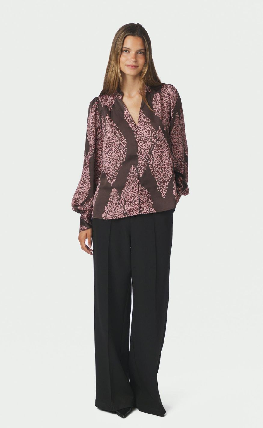 Neo Noir Bluse - Massima Paisley Drop - Dark Brown/Evening Rose