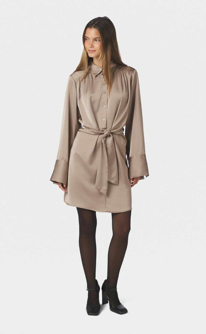 Neo Noir Kjole - Biria Heavy Sateen - Dark Taupe