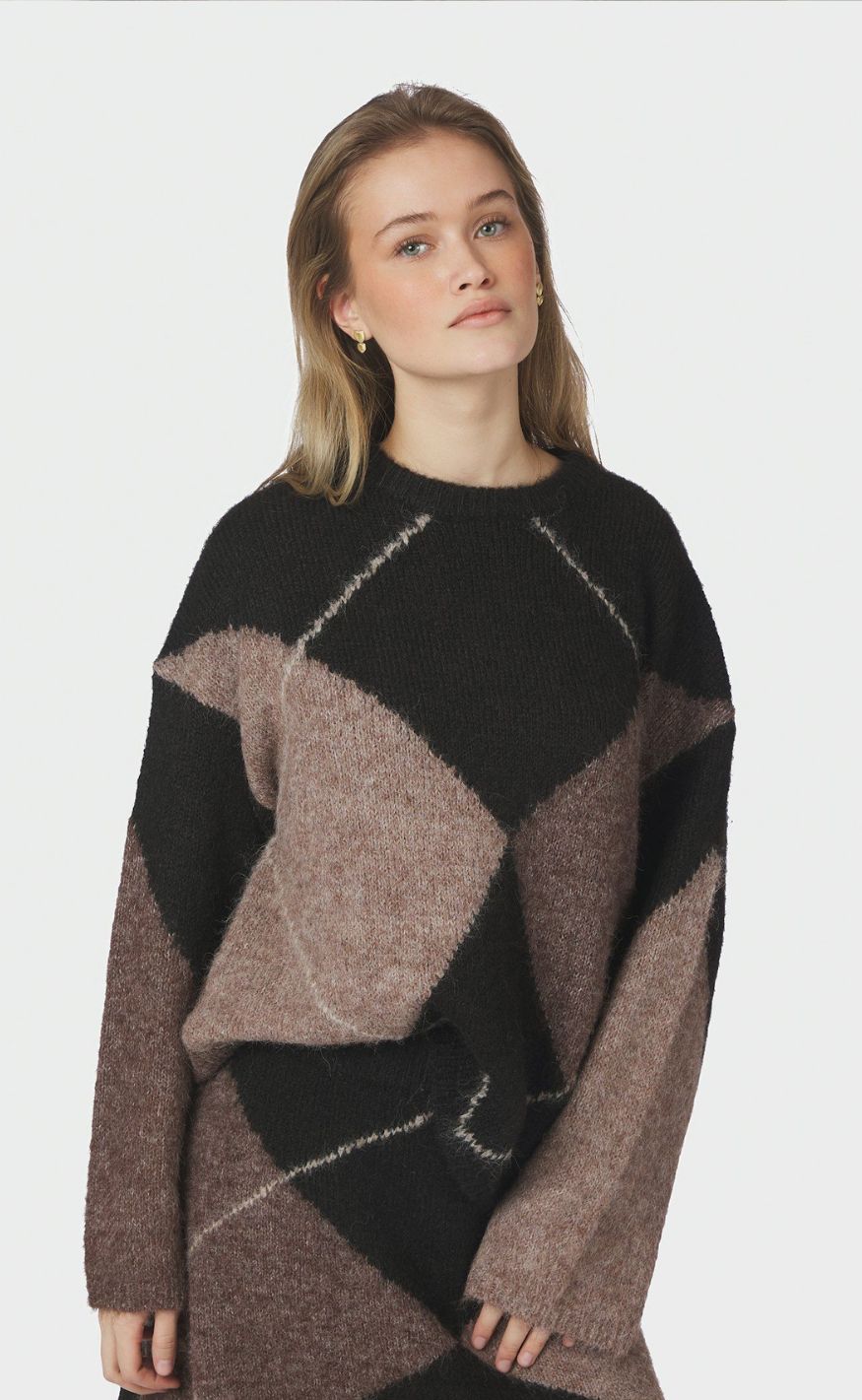 Neo Noir Genser - Inga Check Fluff Knit - Dark brown