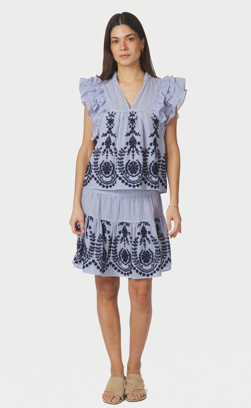 Neo Noir Topp - Jayla Stripe Embroidery - Blue