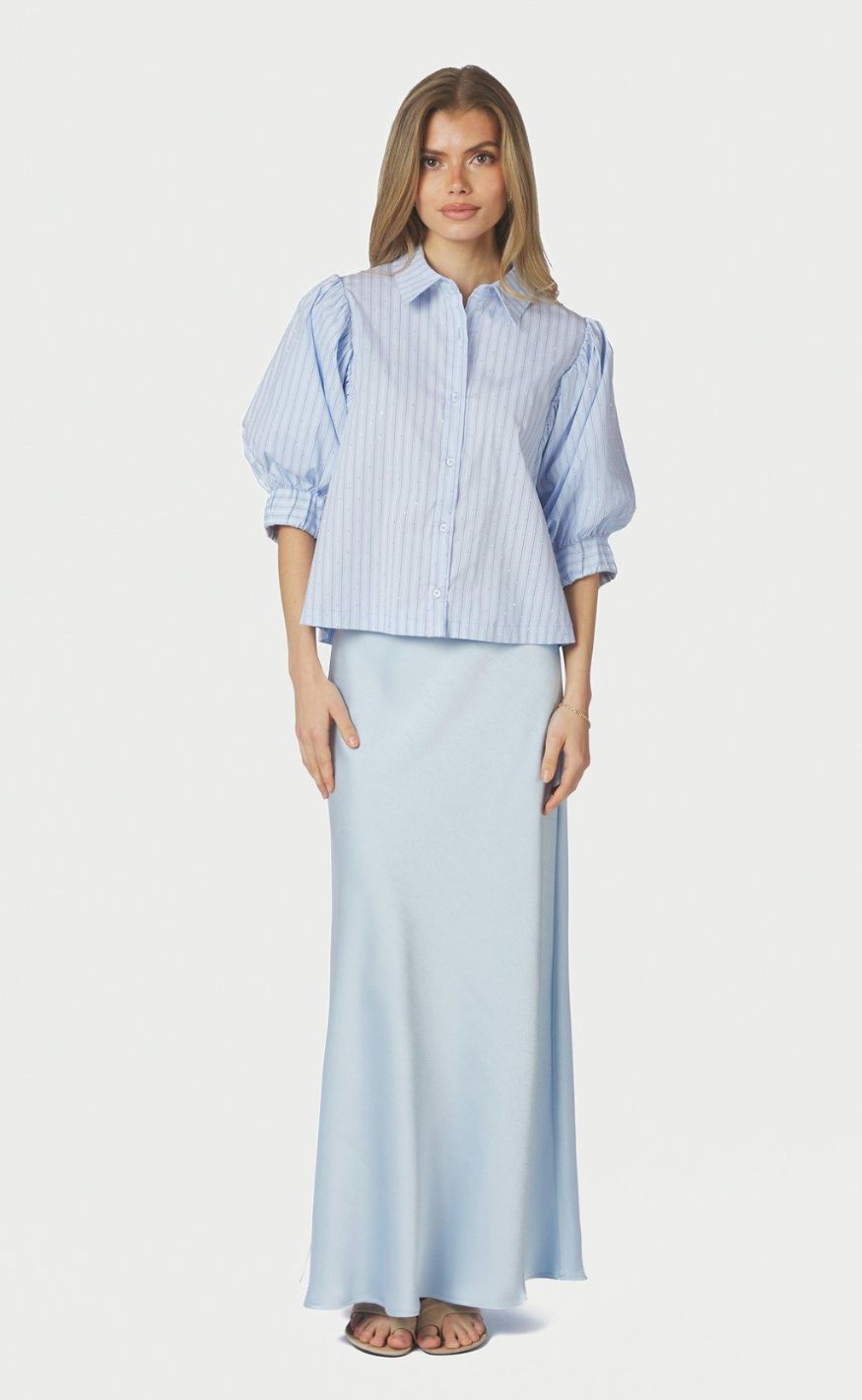 Neo Noir Skjorte - Etta Stripe Stone - Light Blue