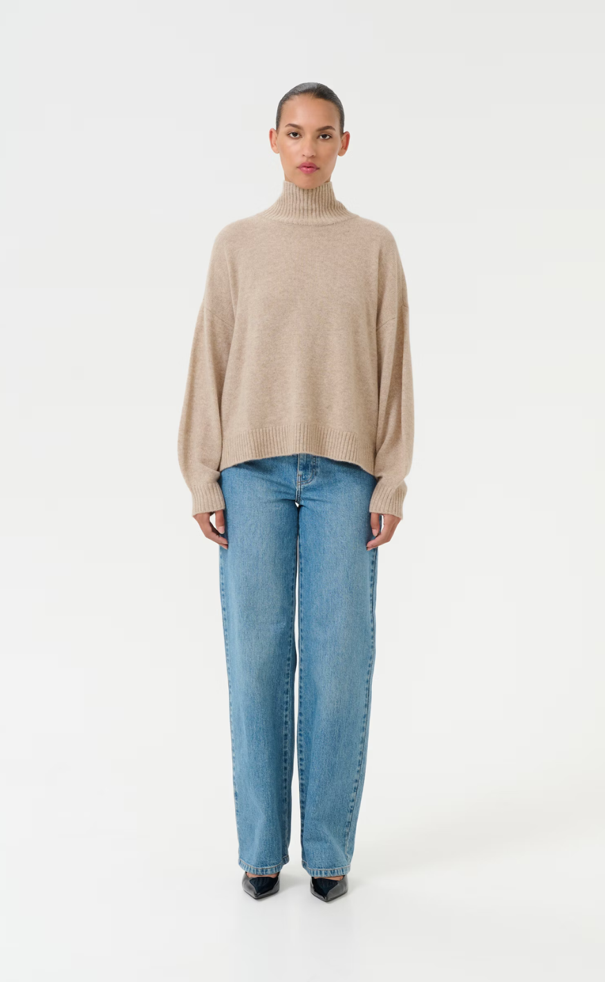 Gestuz Pullover - Casia High Neck - Light Weight Beige Melange
