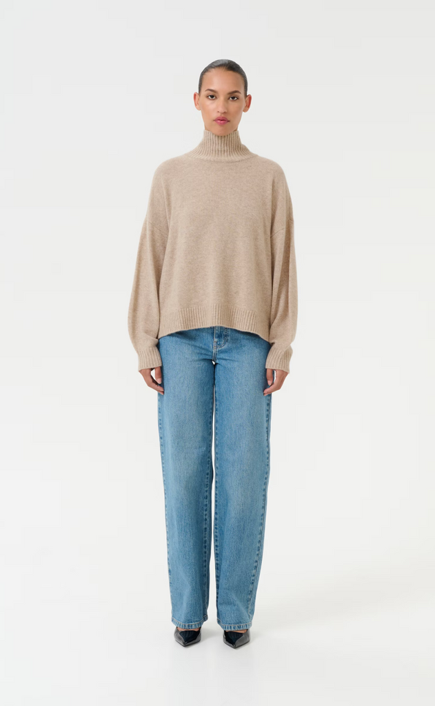 Gestuz Pullover - Casia High Neck - Light Weight Beige Melange