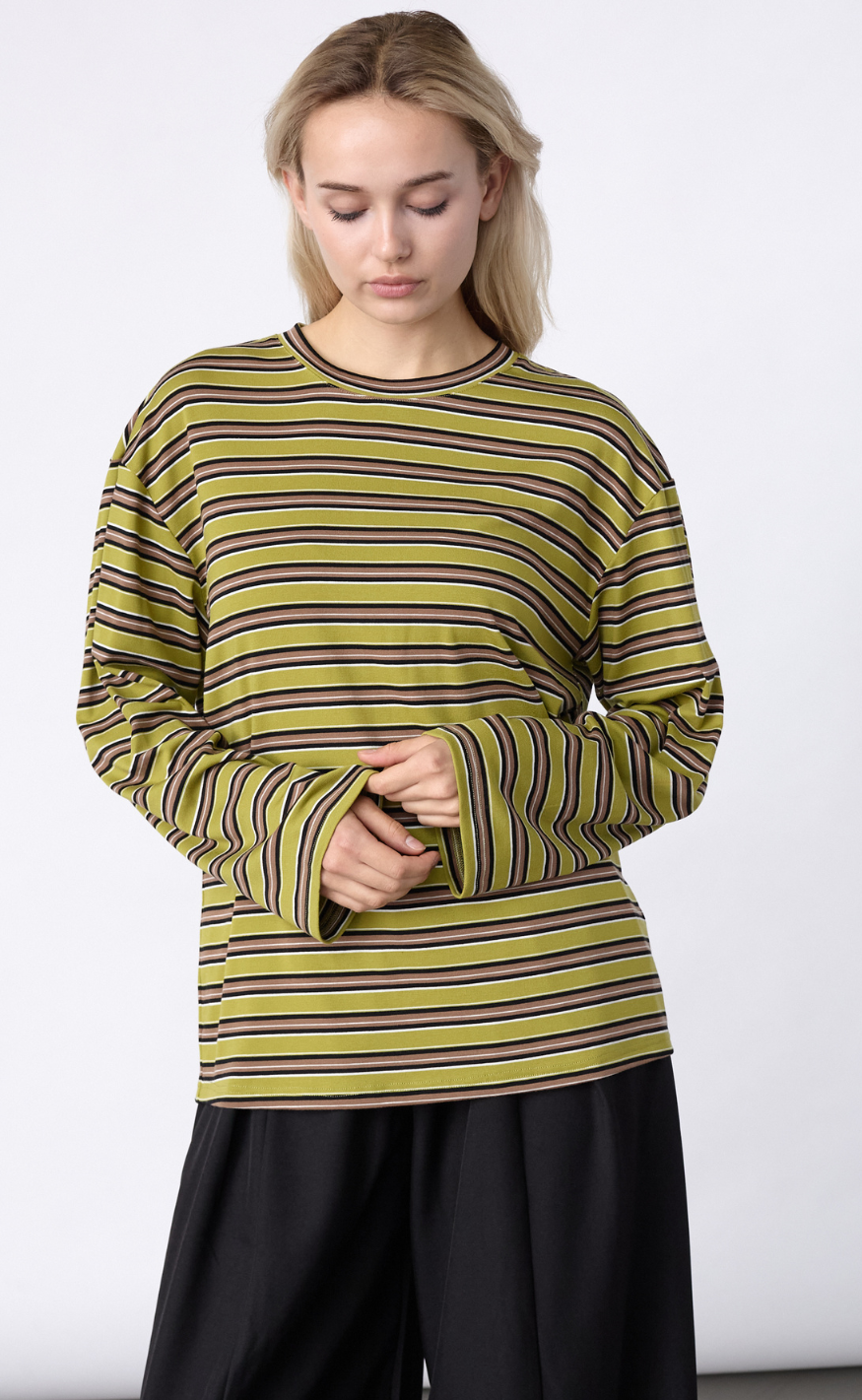 Sisters Point Bluse - ESTHER-LS2 - Moss/Brown Stripes