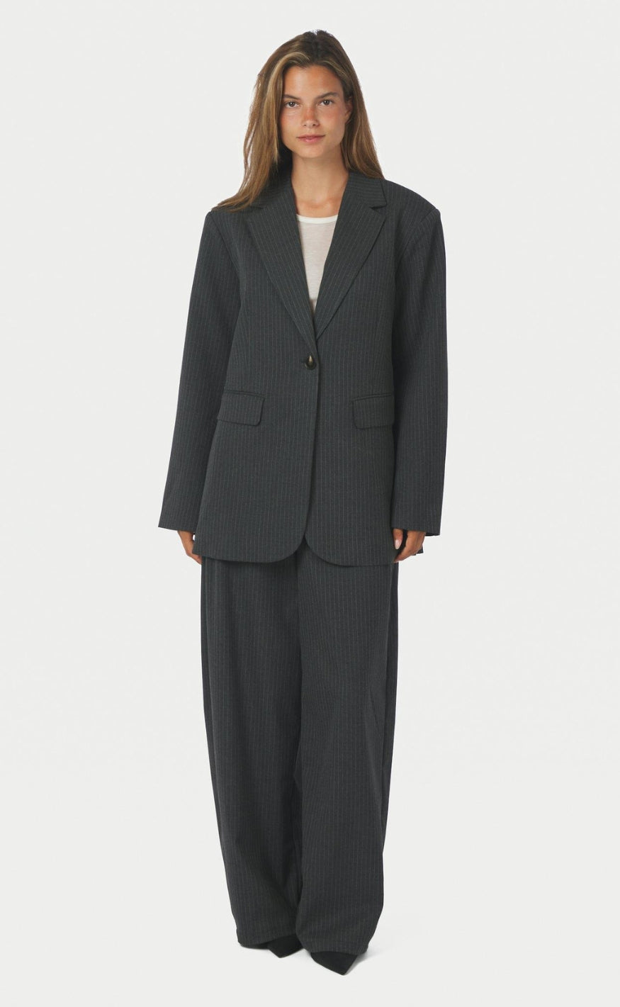Neo Noir Bukser - Massie Slim Pinstripe - Dark Grey Melange