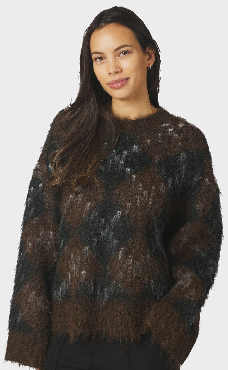 Neo Noir Genser - Roeme Check Fluffy - Dark Brown