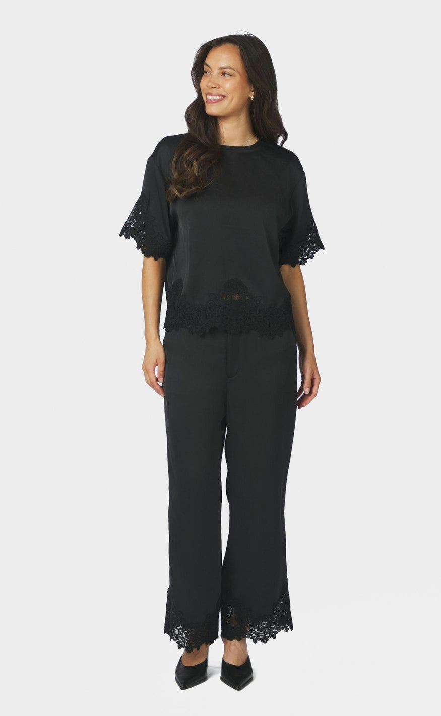 Neo Noir Topp - Elle Heavy Sateen Lace - Black