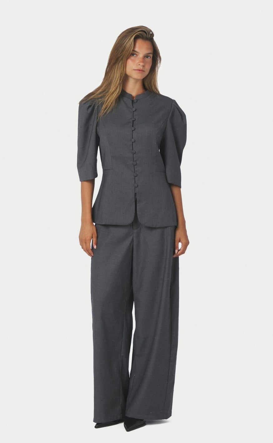 Neo Noir Bukser - Essiall Dobby Suit - Grey Melange