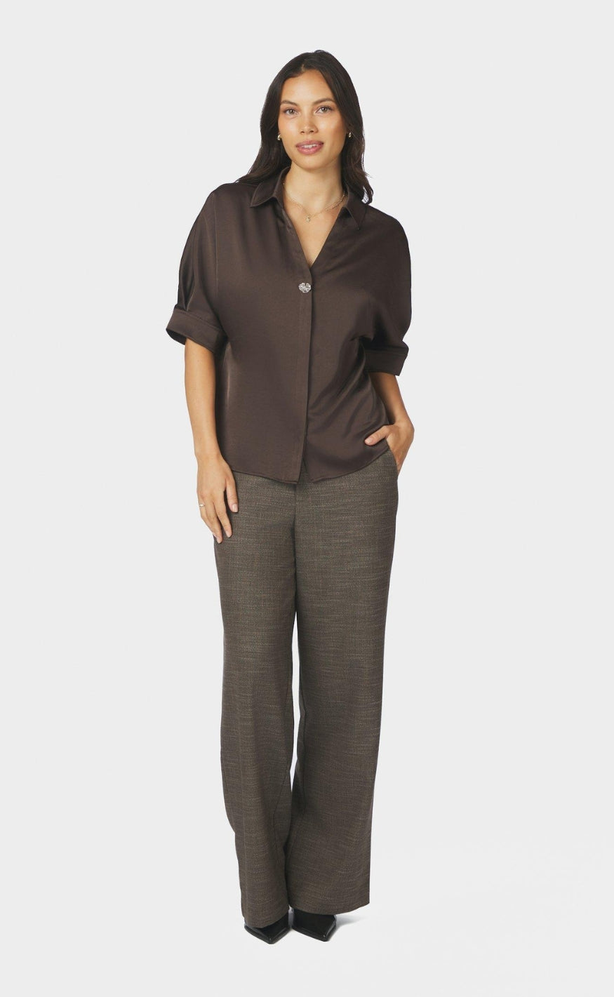 Neo Noir Skjorte - Carm Heavy Sateen - Dark Brown