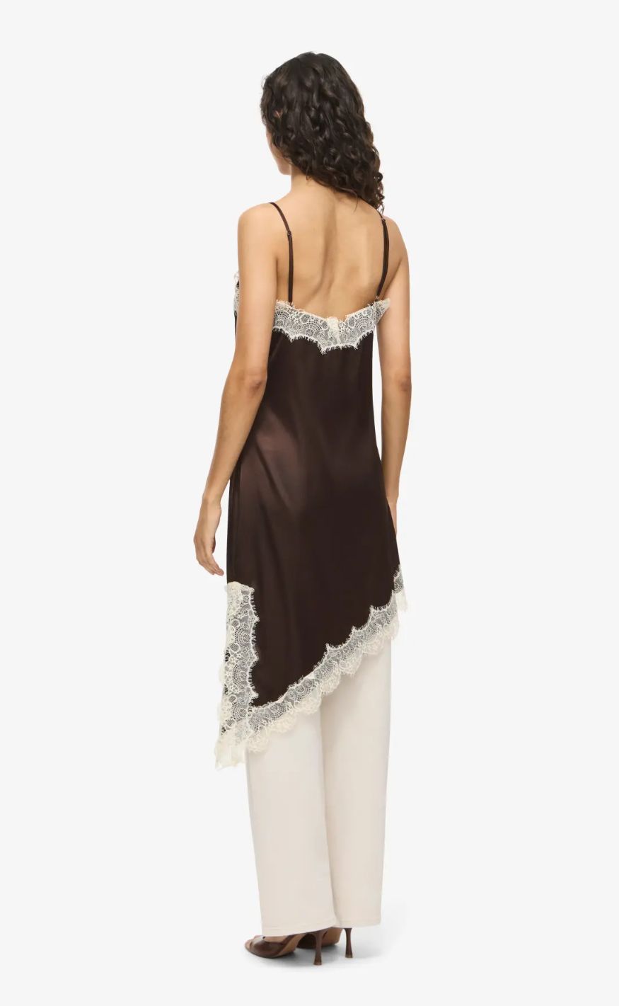 Noisy May Kjole - Sofie Satin - Chocolate Brown/Birch Lace