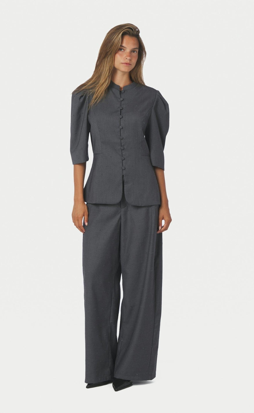 Neo Noir Bluse - Vittia Dobby Suit - Grey Melange