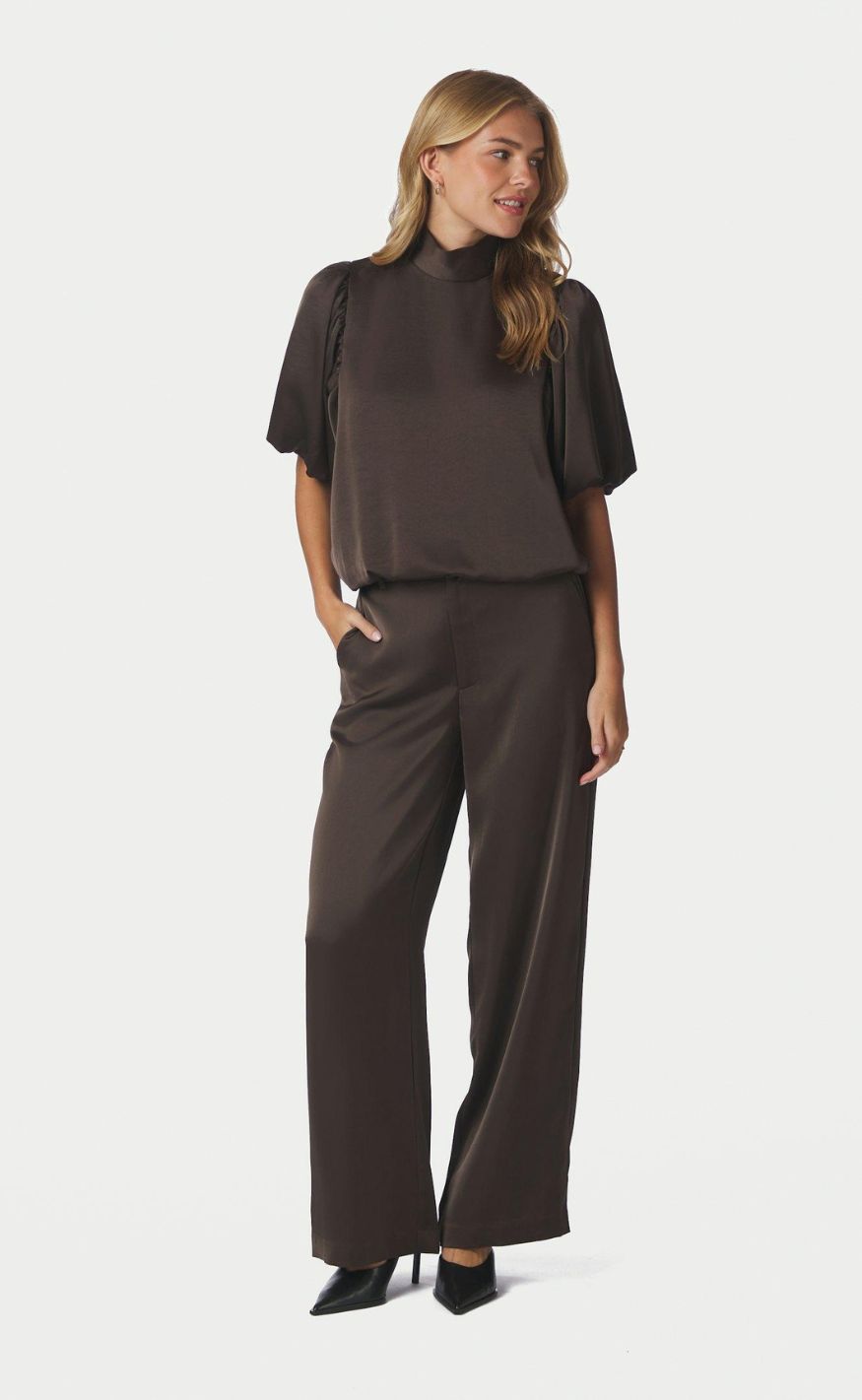 Neo Noir Bluse - Parisa Heavy Sateen - Dark Brown