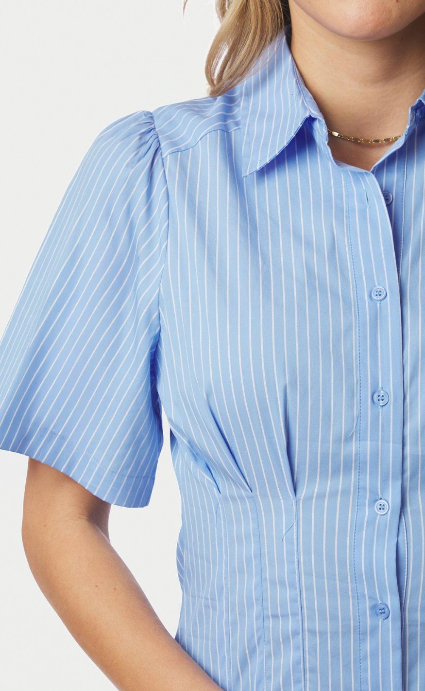 Neo Noir Kjole - Baia Stripe Poplin - Light Blue