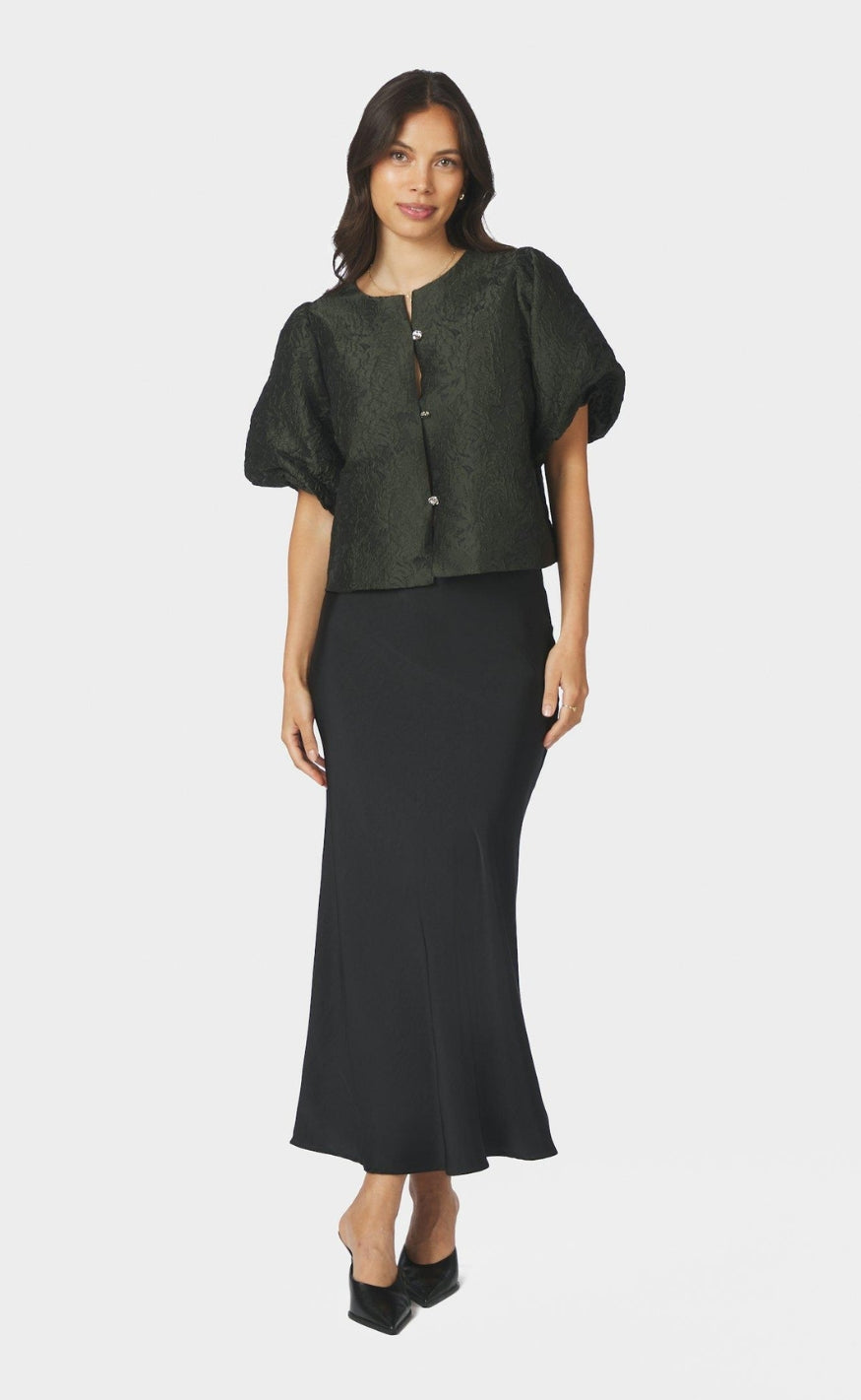 Neo Noir Bluse - Aisa Brocade - Dark Green