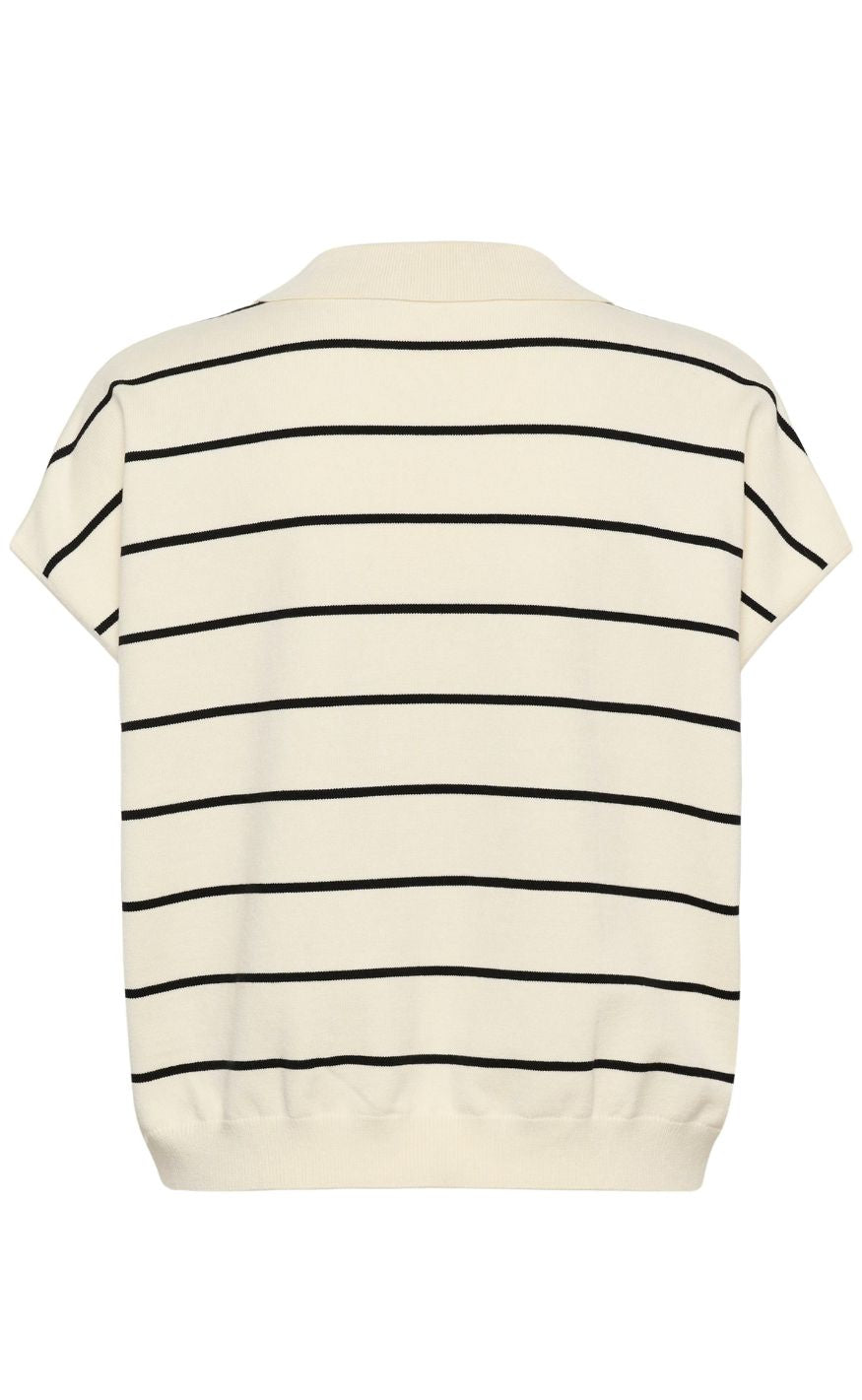 Gestuz Pullover - Saia SS - Egret/Black striped