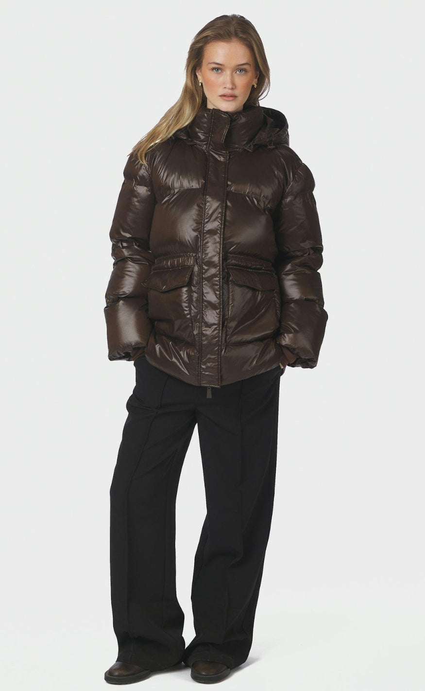 Neo Noir Jakke - Clotilde Shiny Puffer - Chocolate Brown
