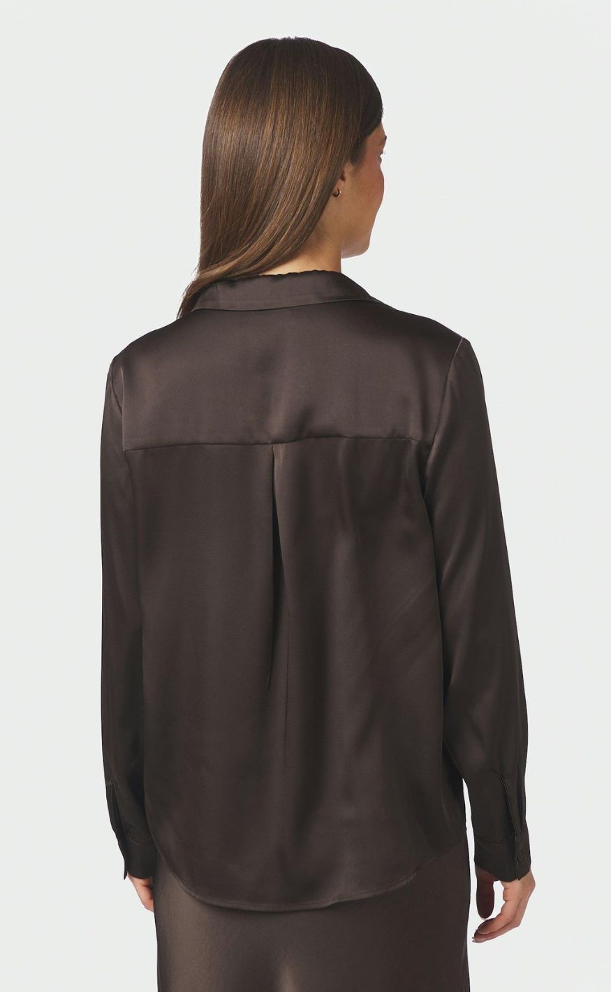 Neo Noir Skjorte - Hazelle Drapy Satin - Dark Brown