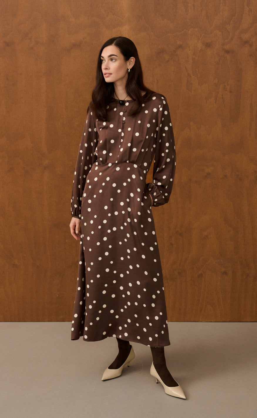 Culture Kjole - Dotty Berna - Brown/Whitecap Dot