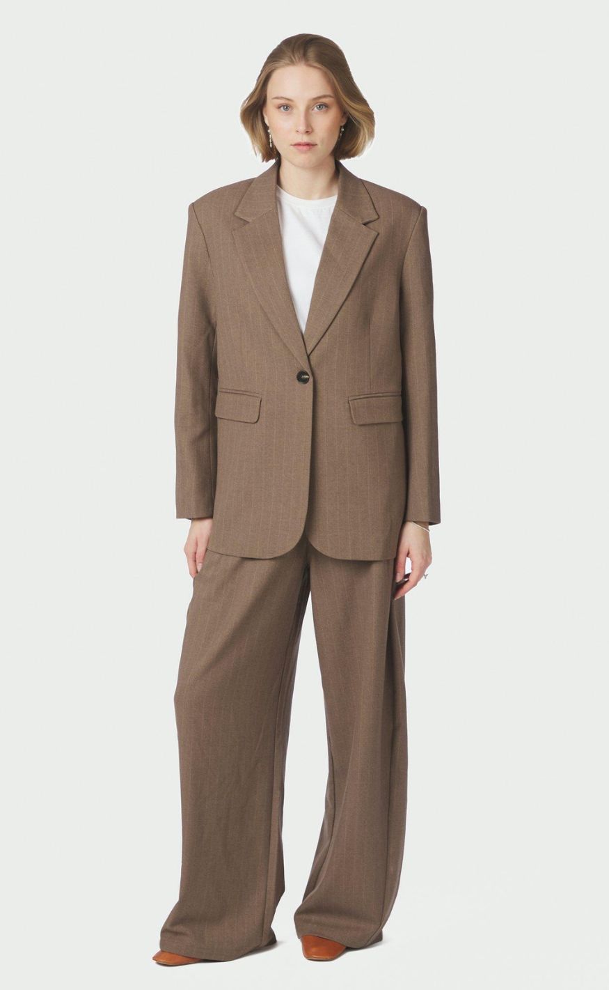 Neo Noir Bukser - Essiall Pinstripe - Taupe
