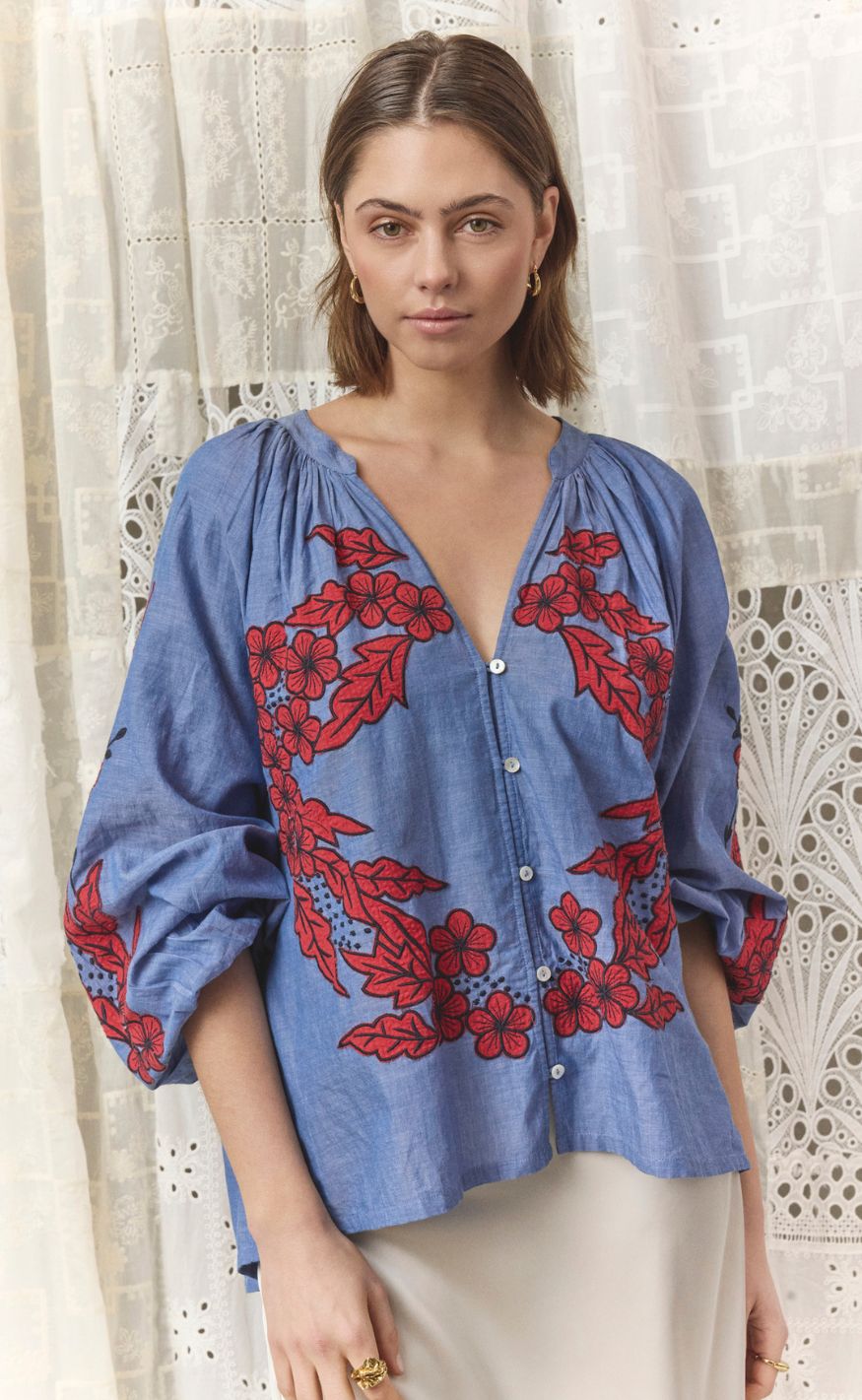 Love & Divine Skjorte - Love1575 - Blue Dream/Red