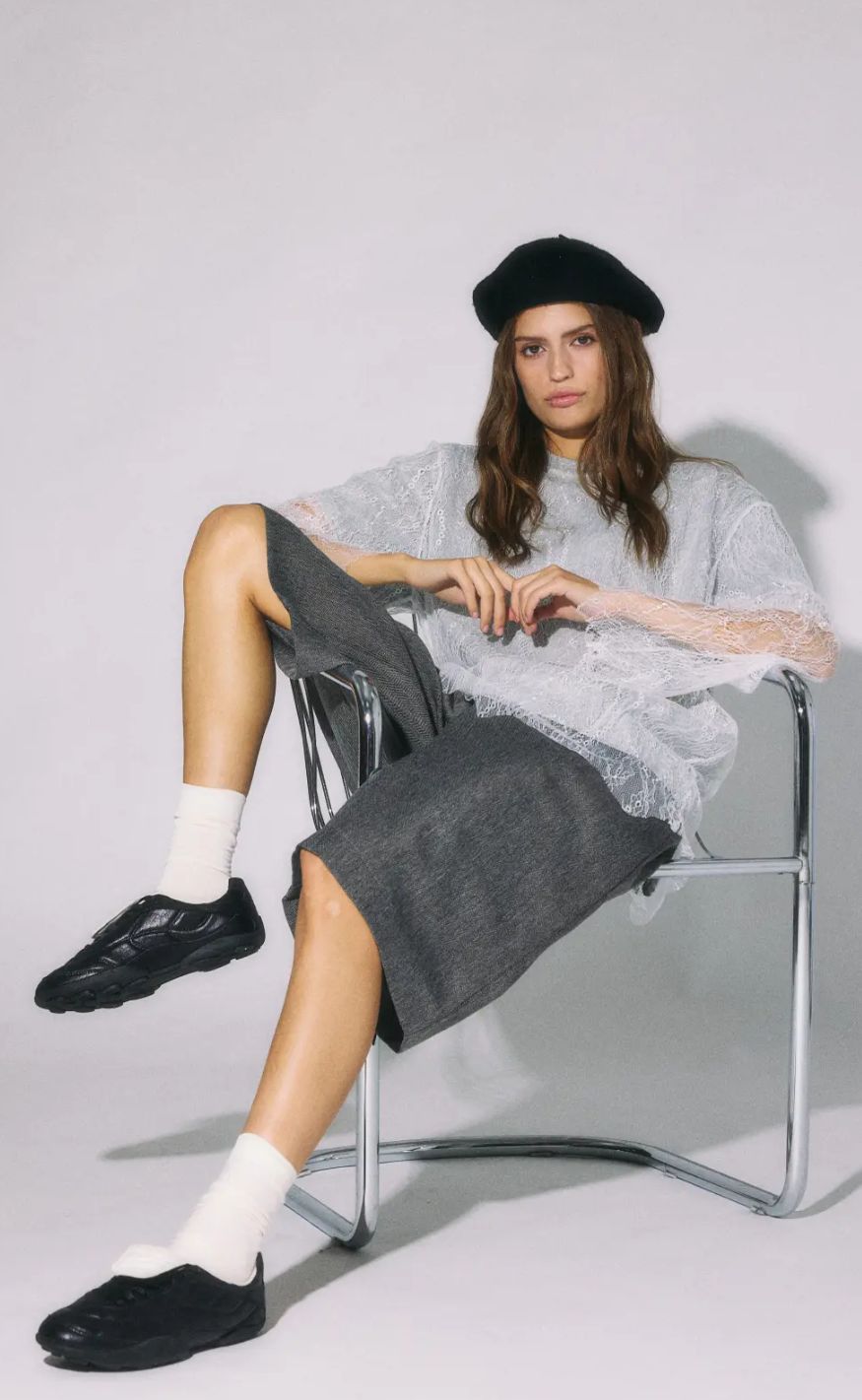 Noisy May Bluse - Bianka - Light Grey Melange/White Lace