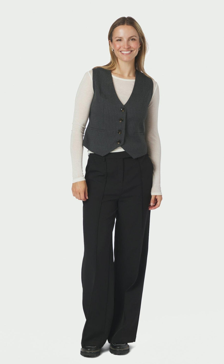 Neo Noir Vest - Vendetta Slim Pinstripe - Dark Grey Melange