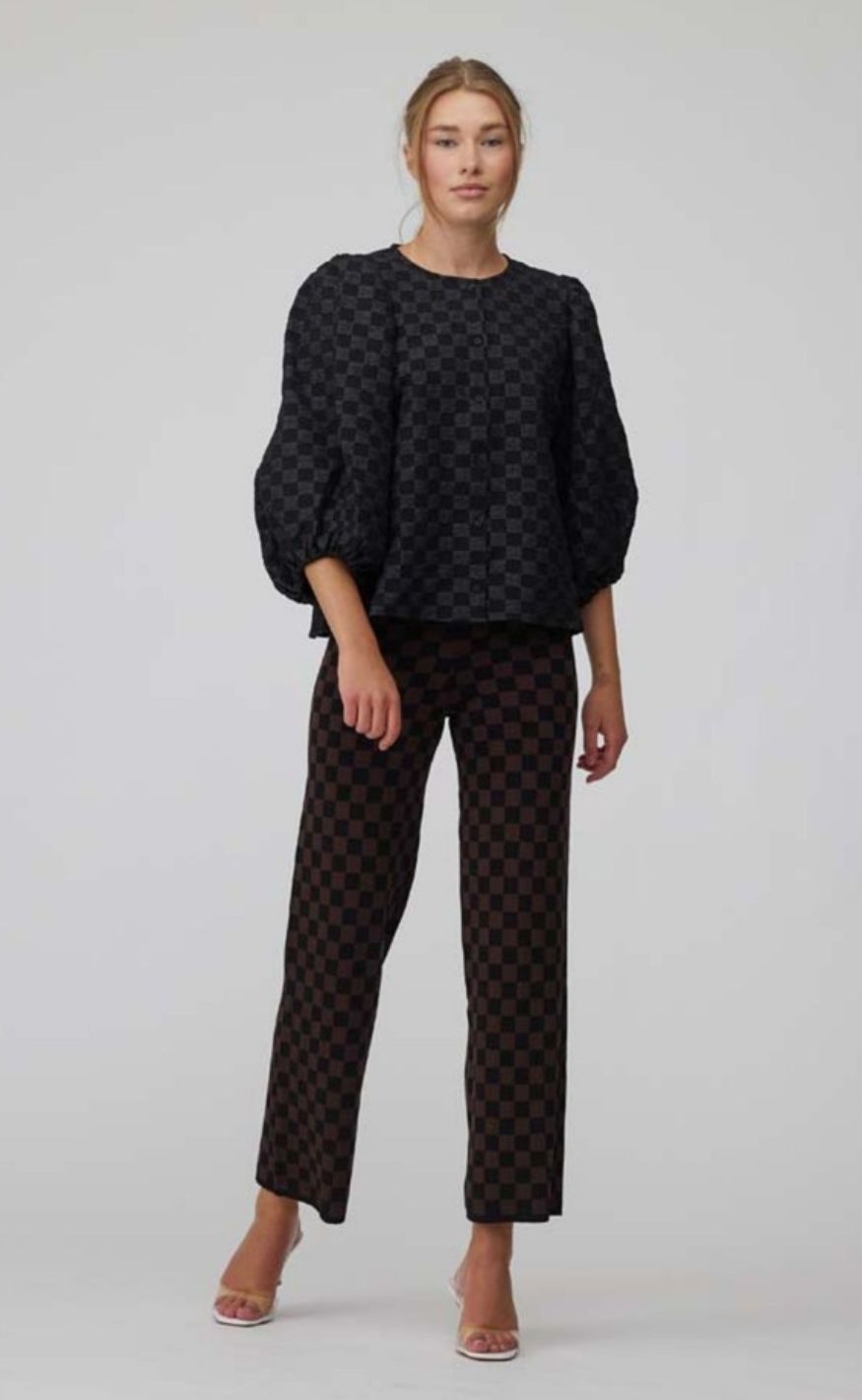 A-View Bukser - Kira Check - Black/Brown