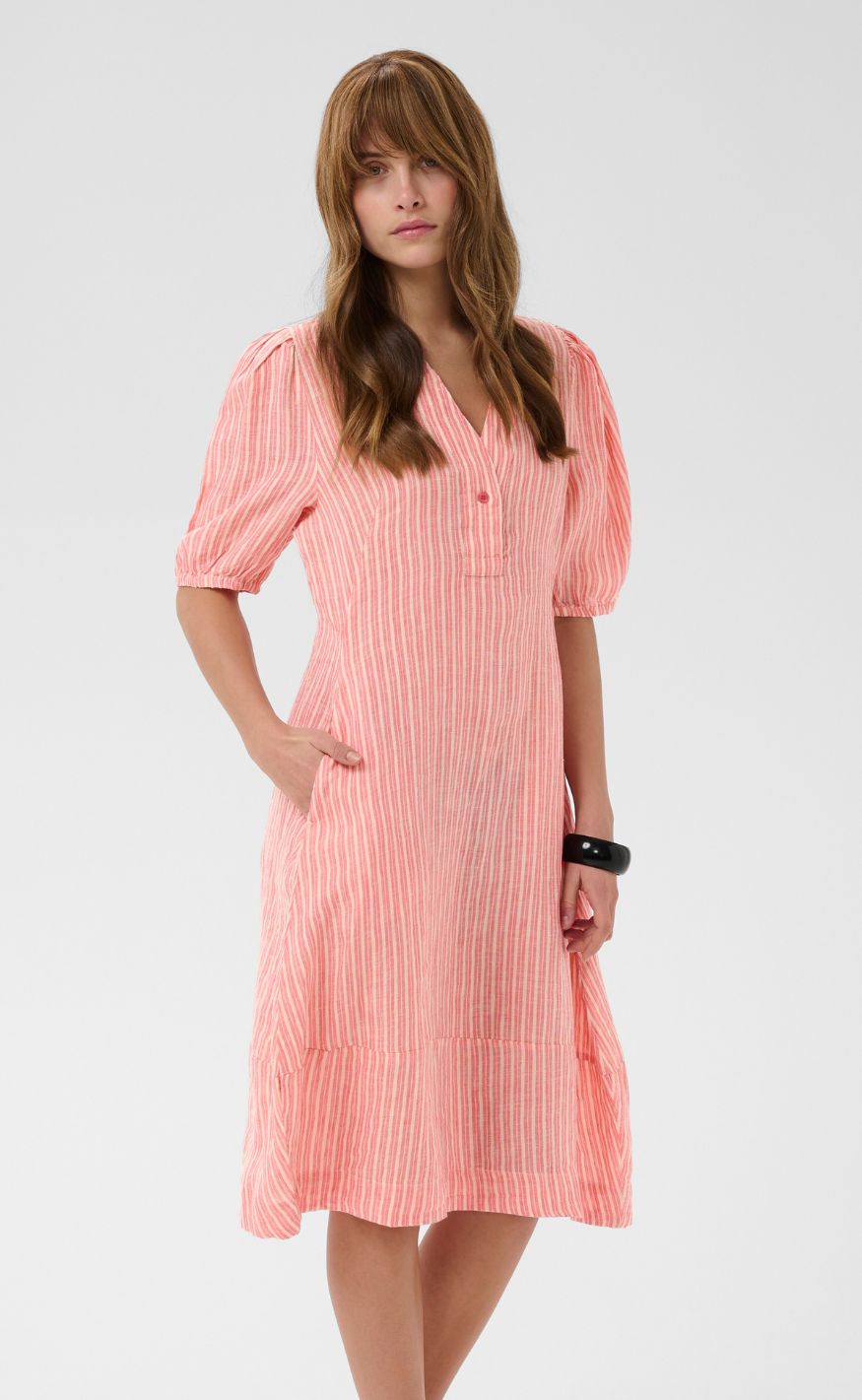Culture Kjole - Aniela Molly SS - Sugar Coral/Whitecap Stripe