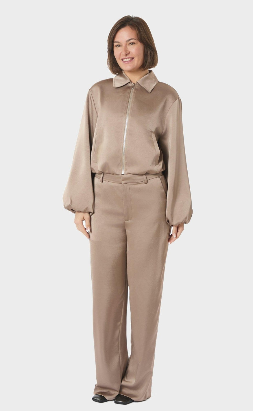 Neo Noir Jakke - Denielle Heavy Sateen - Dark Taupe