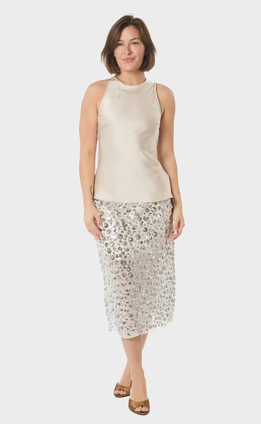Neo Noir Skjørt - Gilla Flower Sequins - Creme