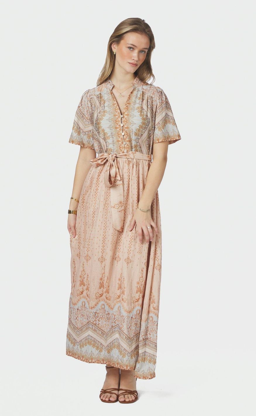 Neo Noir Kjole - Moviana Border - Flower Peach