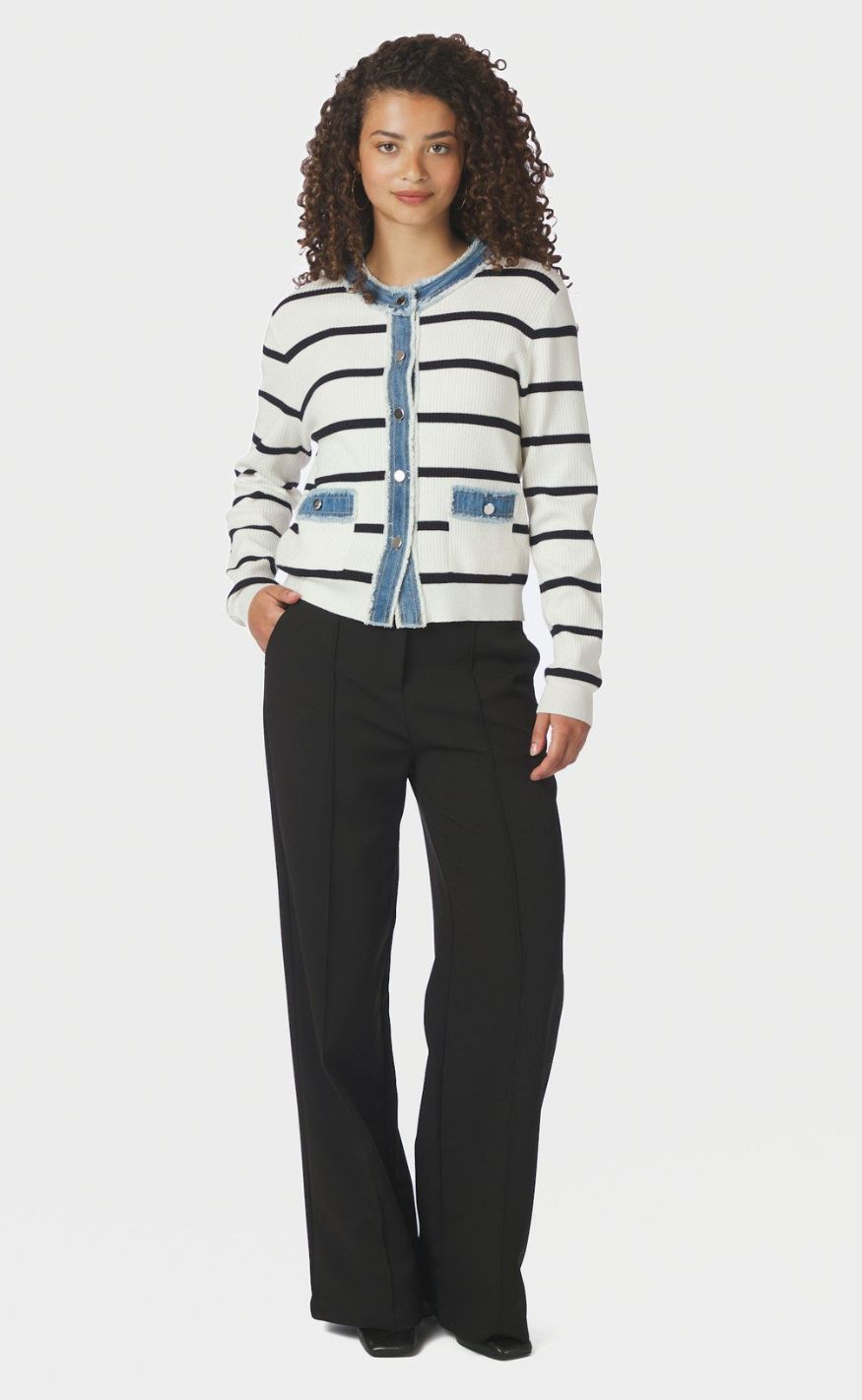 Neo Noir Cardigan - Zelma Stripe Denim - Off White