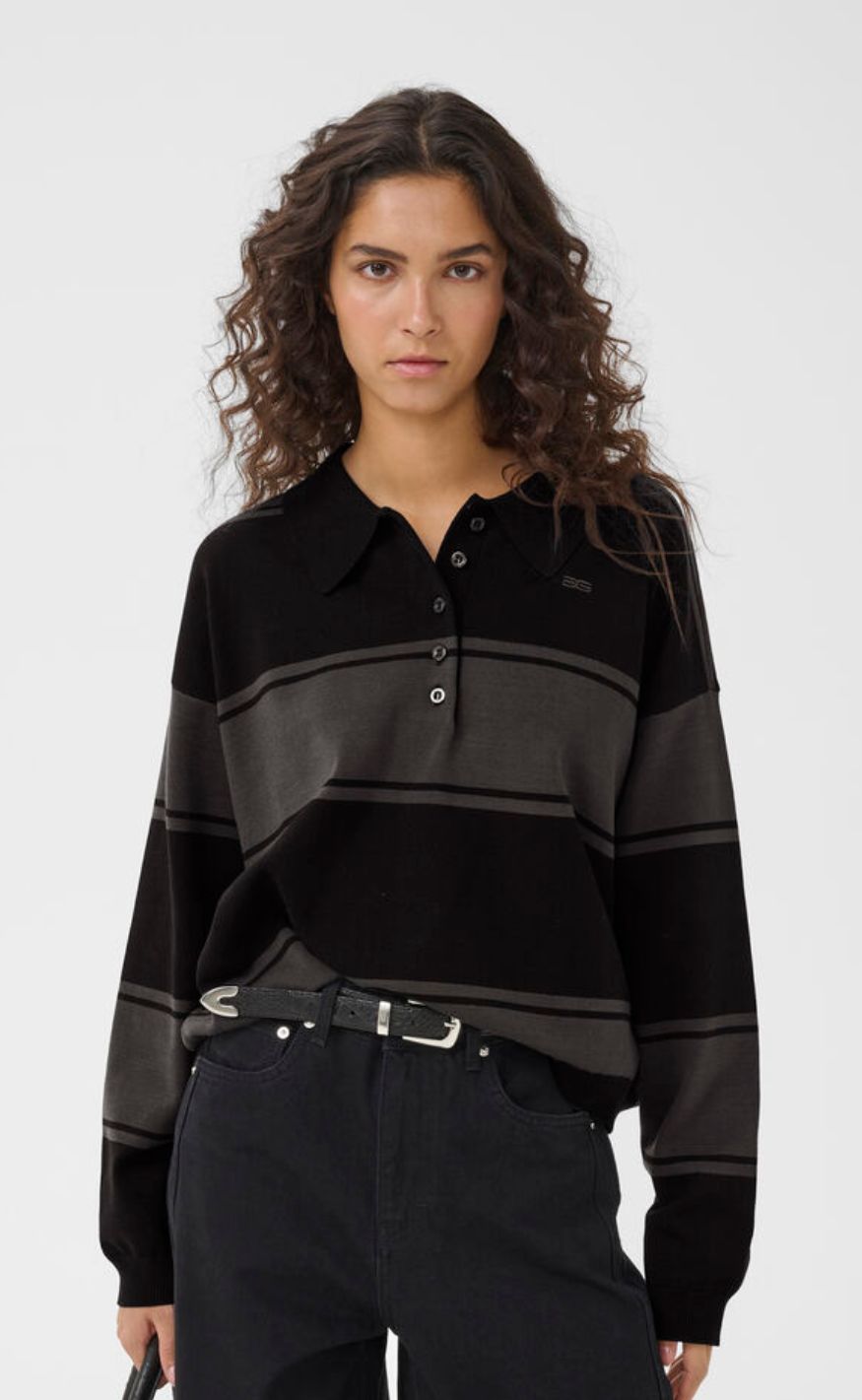 Gestuz Pullover - Silda Polo - Black/Raven striped