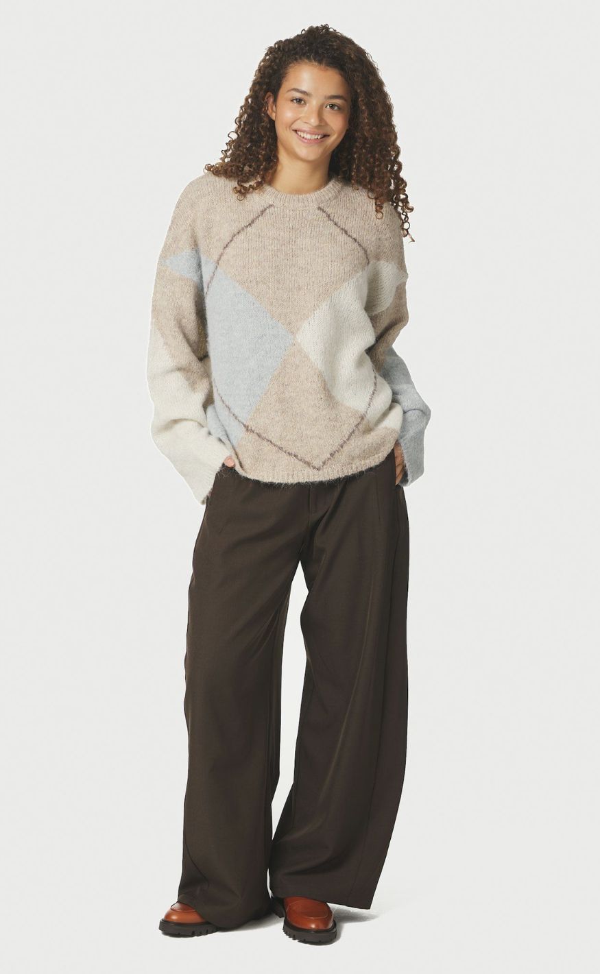 Neo Noir Genser - Inga Check - Beige Melange