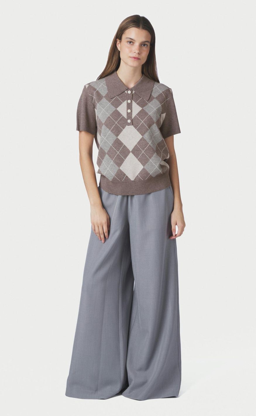 Neo Noir Bluse - Gia Check - Dark Taupe