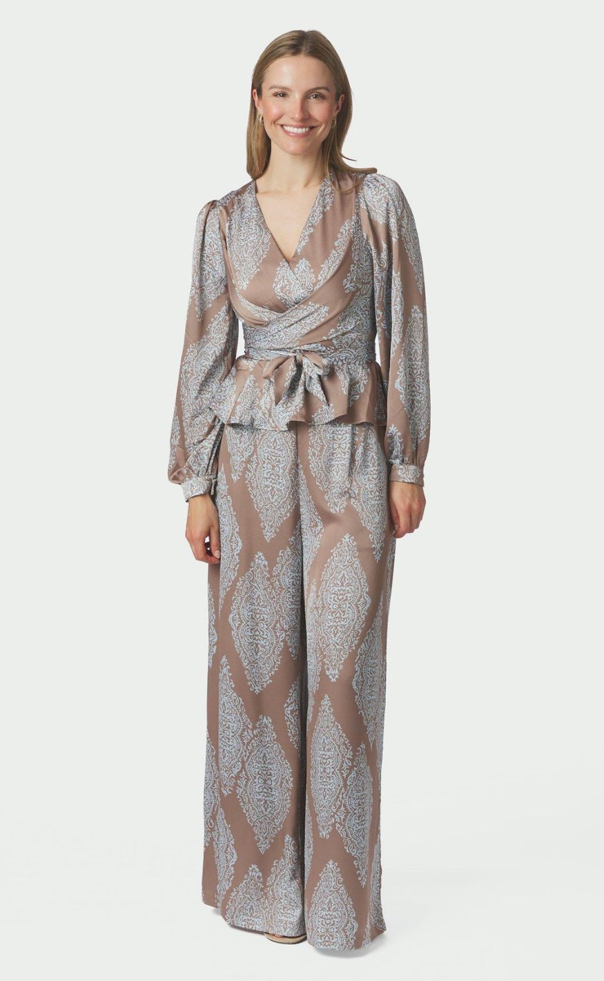 Neo Noir Bluse - Rista Paisley Drop - Dark Taupe/Light Blue