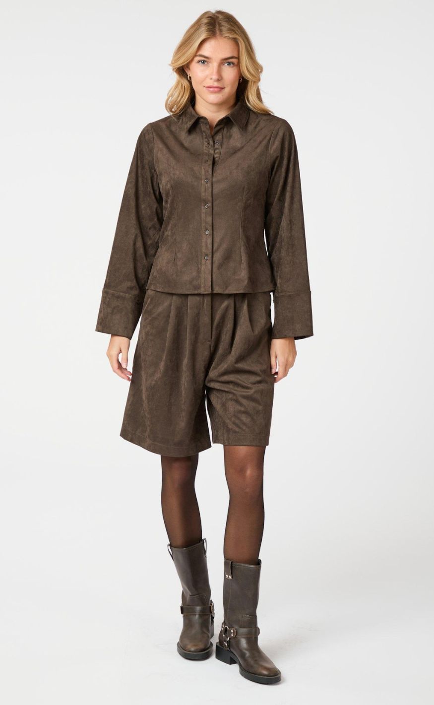 Neo Noir Shorts - Nika Faux Suede - Dark Brown