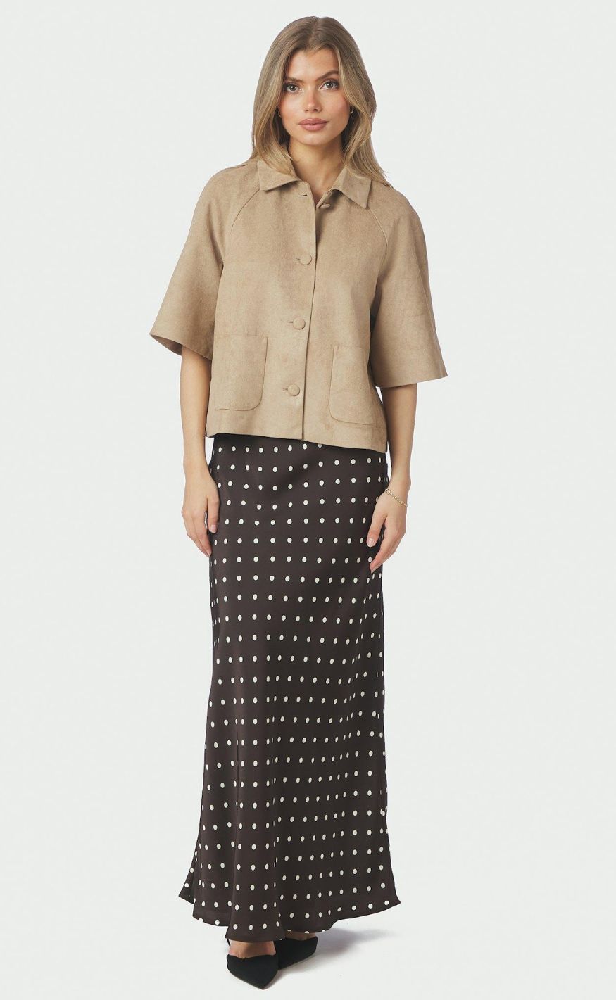 Neo Noir Jakke - Editta Faux Suede - Sand