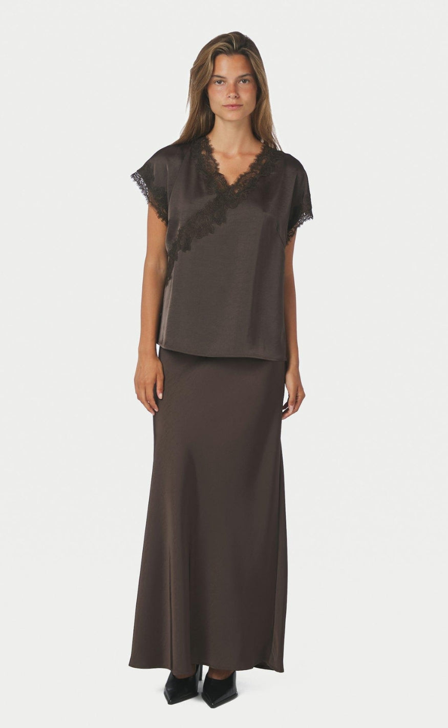 Neo Noir Bluse - Benera Heavy Sateen Lace - Dark Brown