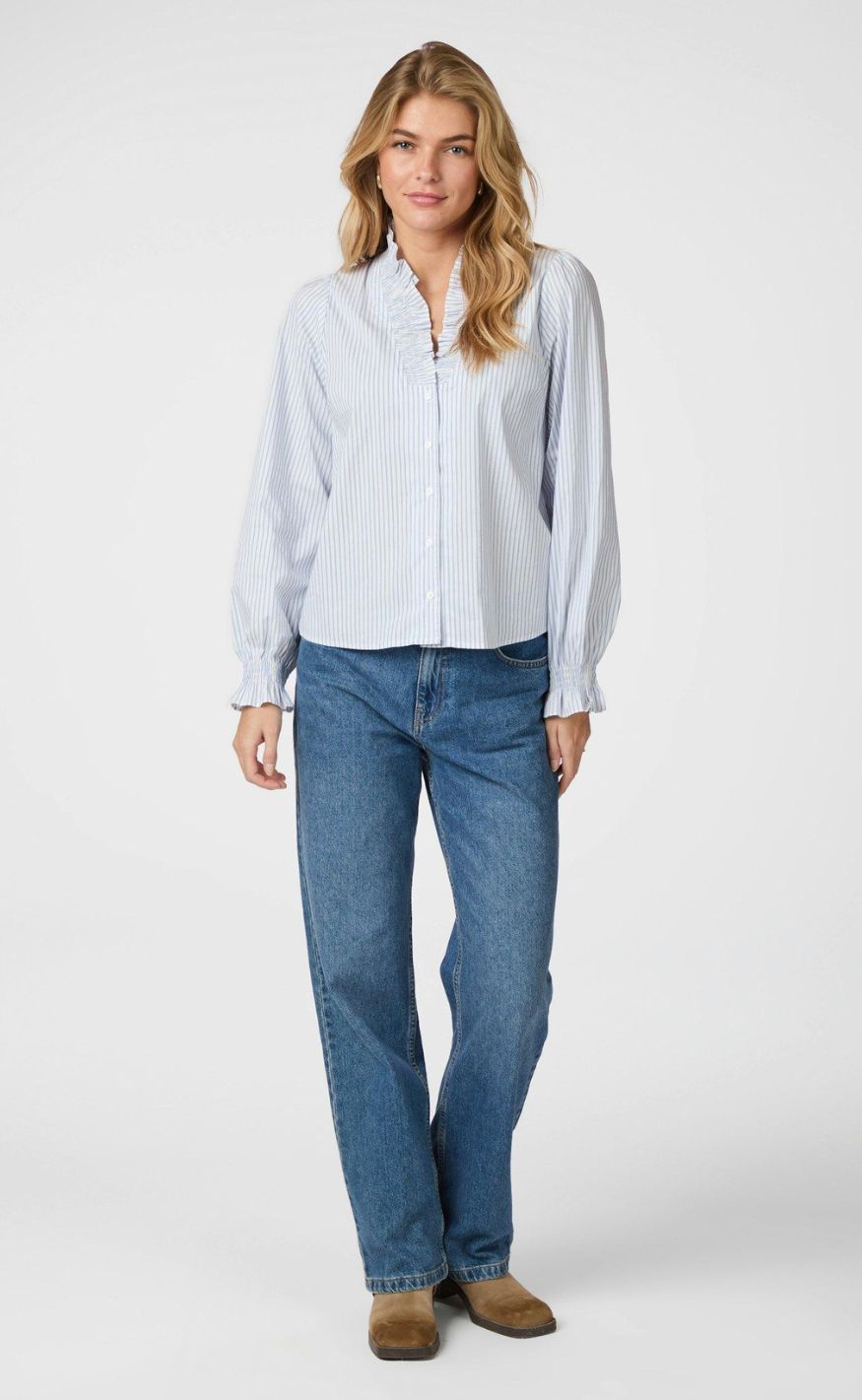 Neo Noir Skjorte - Brielle Stripe - White/Light Blue