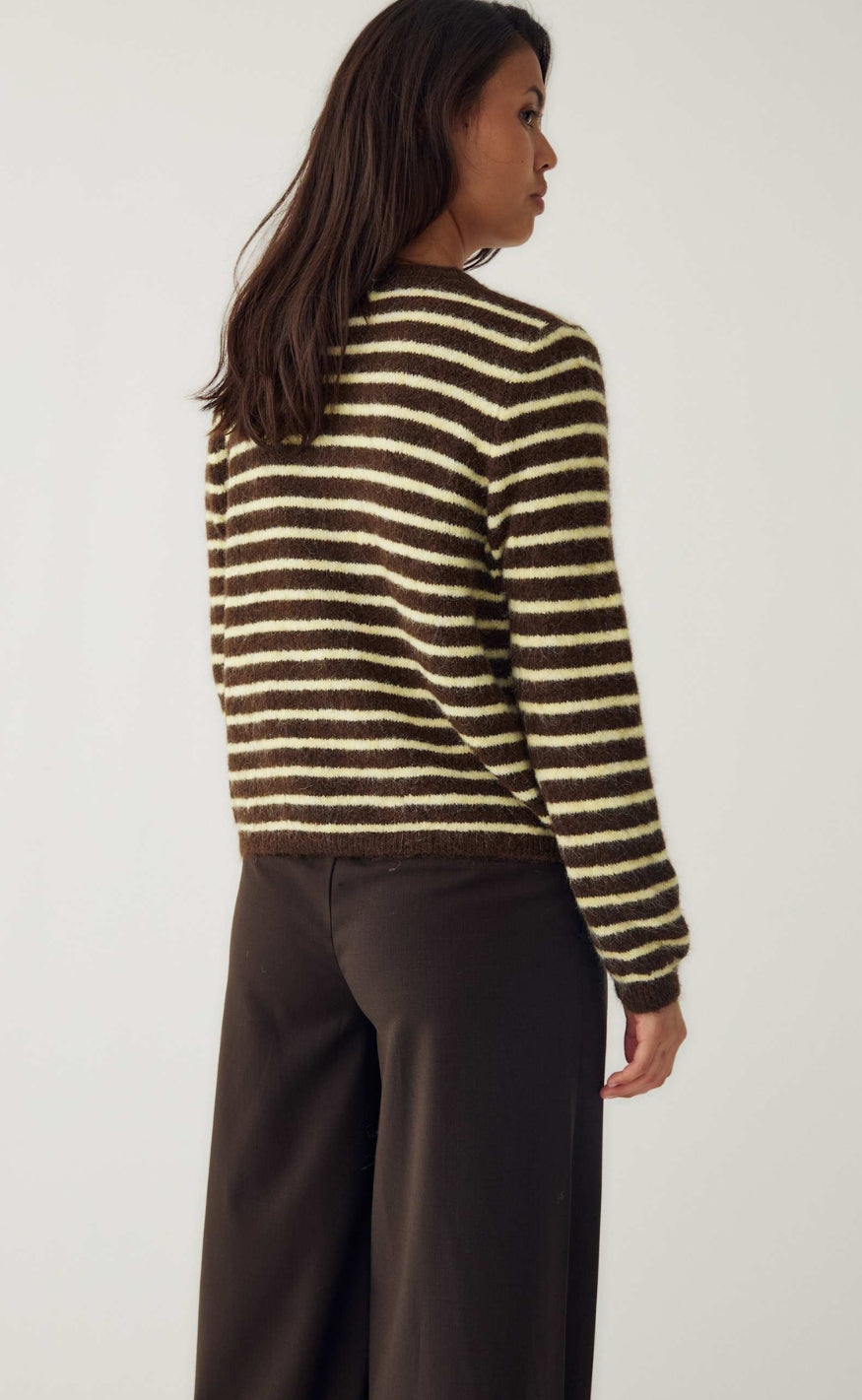 Noella Cardigan - N-Mertice Knit - Brown Yellow Stripe