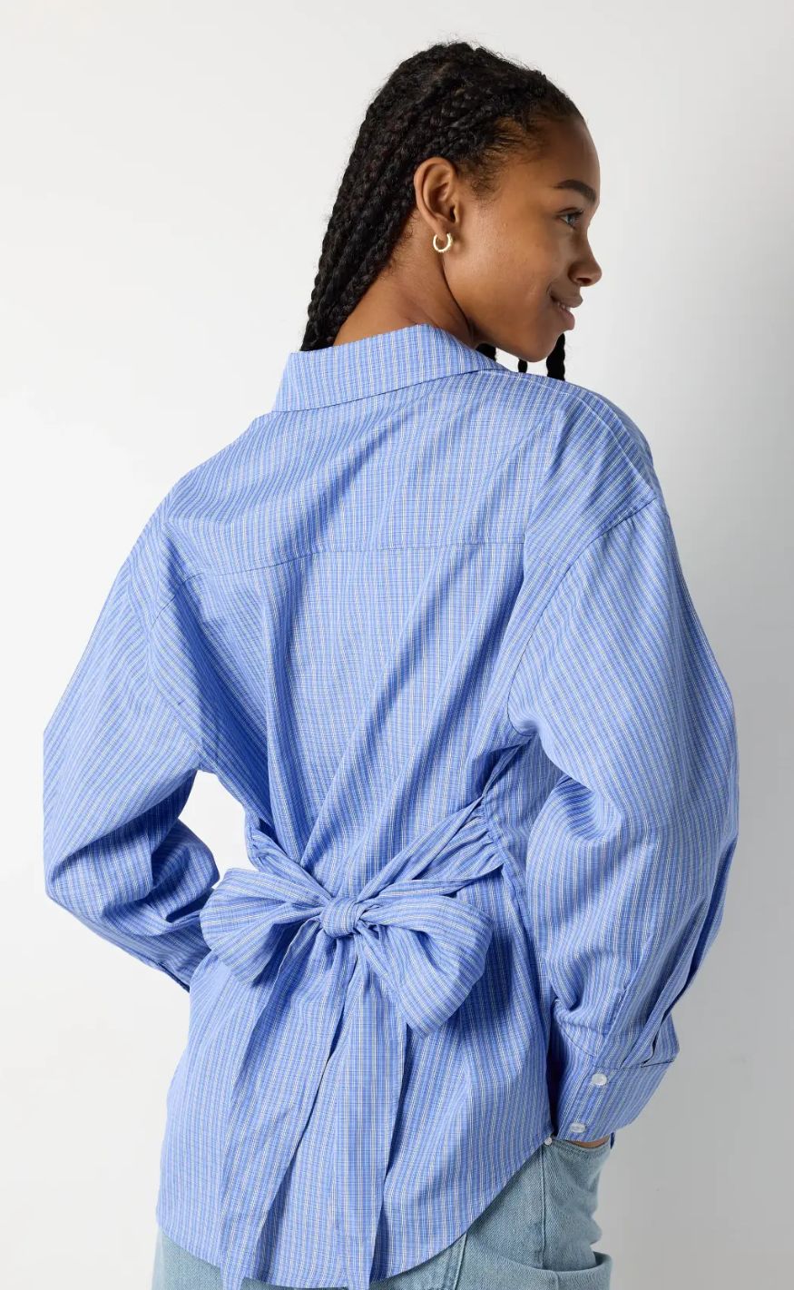 Noisy May Skjorte - Frida L/S button Tie Back -  Blue Bell White