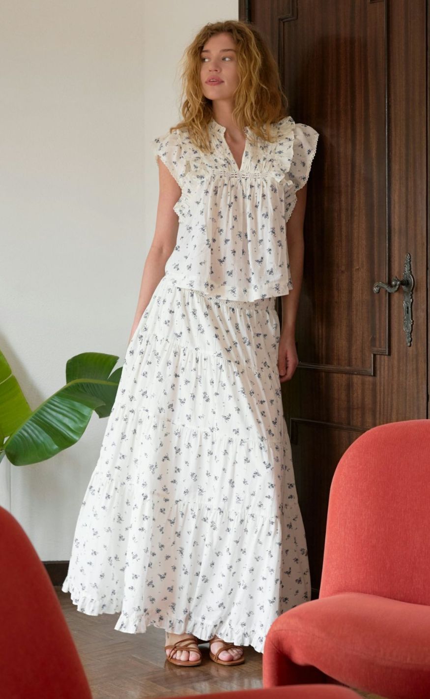 Neo Noir Skjørt - Asta Small Blossom - White Blue