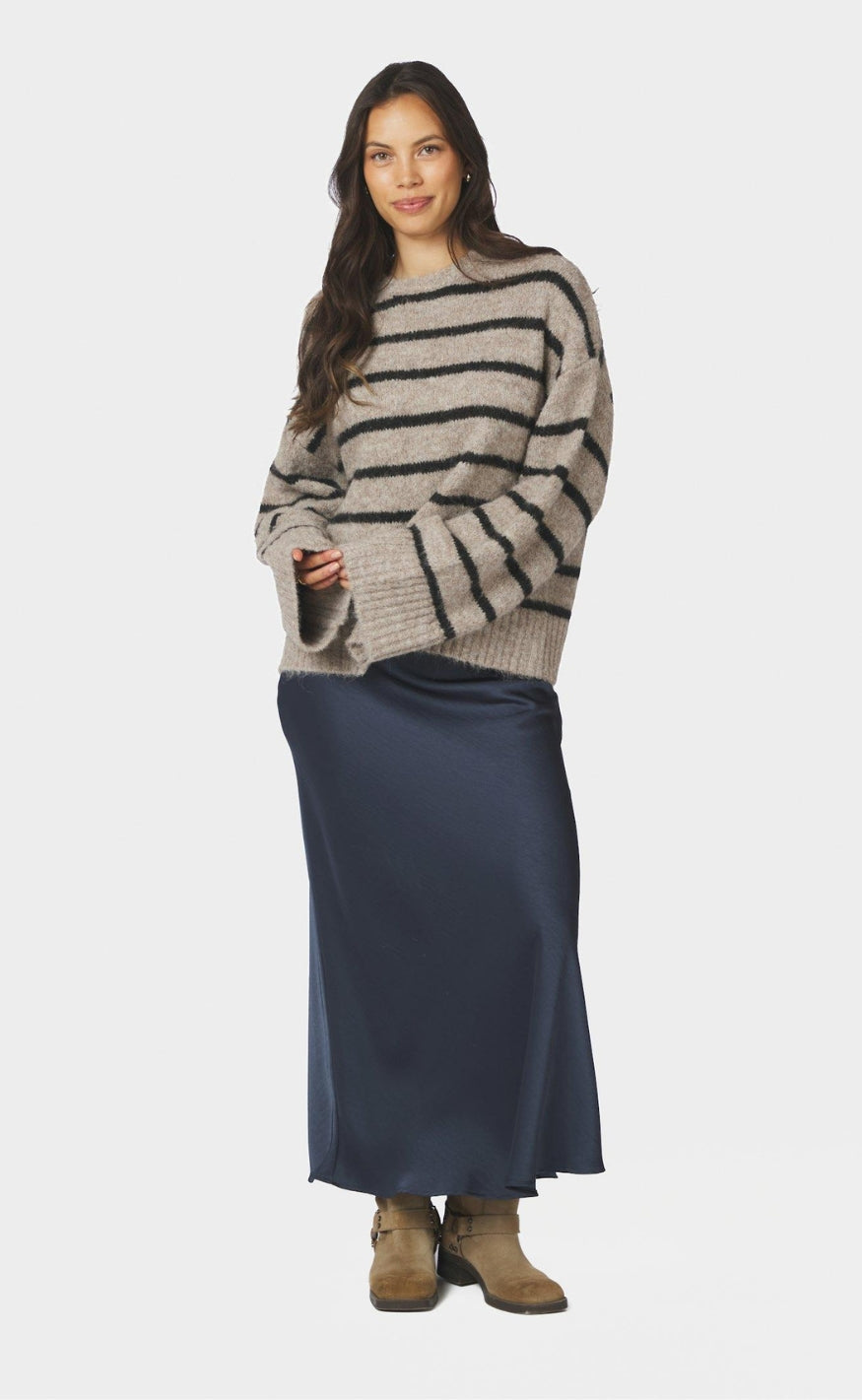 Neo Noir Genser - Roeme Fluffy Stripe - Beige Melange