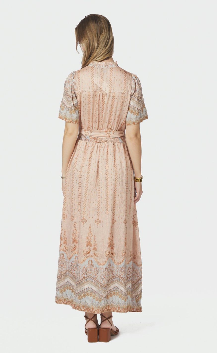 Neo Noir Kjole - Moviana Border - Flower Peach